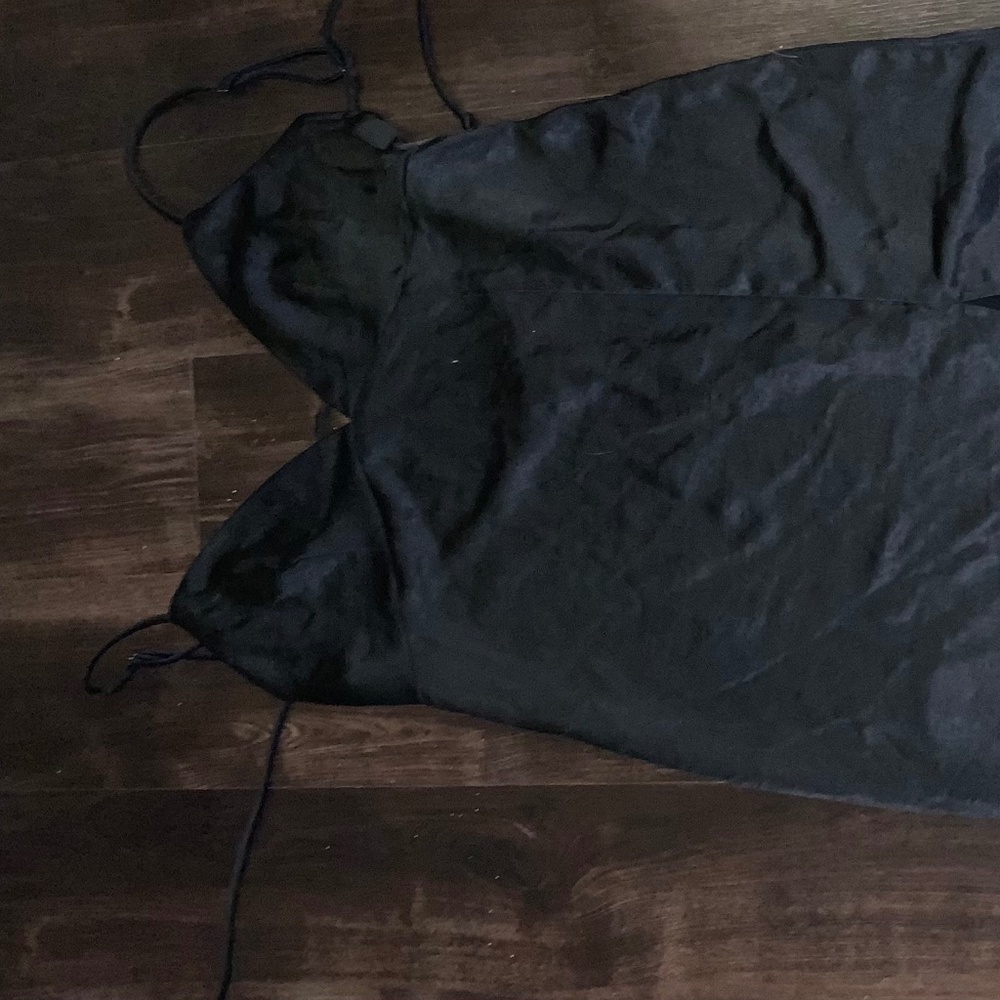 Never worn black silk long dress with side slit